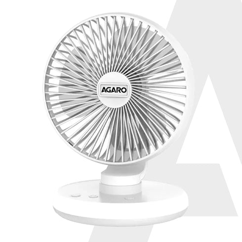 Alpha Desktop Fan with Light, 6 Inches, 4 Speeds, Oscillating Table Fan, Brushless Motor, Wide Angle Adjustment, USB Rechargeable,  Ultra Quiet, Personal Mini Fan for Home Office Bedroom, White